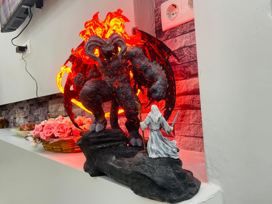 Gandalf Vs Balrog Figure, LED Lit Movie Scene Statue, Handmade Fantasy Battle Display, Collectible Gift For Him, LOTR Decor, Balrog Figure