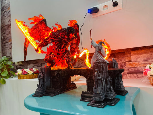 Balrog vs Gandalf Diorama – Epic LOTR Bridge Scene – LED Balrog Statue & Gandalf – Lord of the Rings Collectible Display Unique Gift For Him