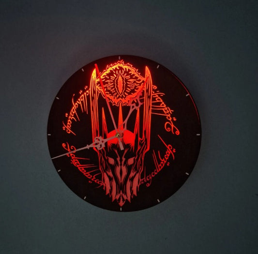 Sauron LED Wall Clock – LOTR-Inspired Modern Decor, Rgb Light, Handmade Dark Fantasy Clock, Lord of the Rings Wall Decor, Lord of the Rings Wall Art, Lord LED clock